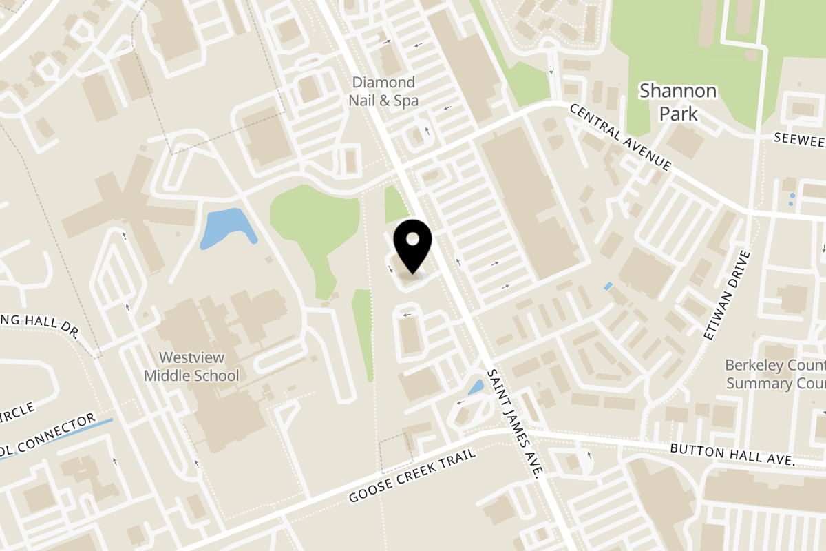 Map showing the location of Ipanema's Bistro on 209 St James Ave Unit B1 in Goose Creek